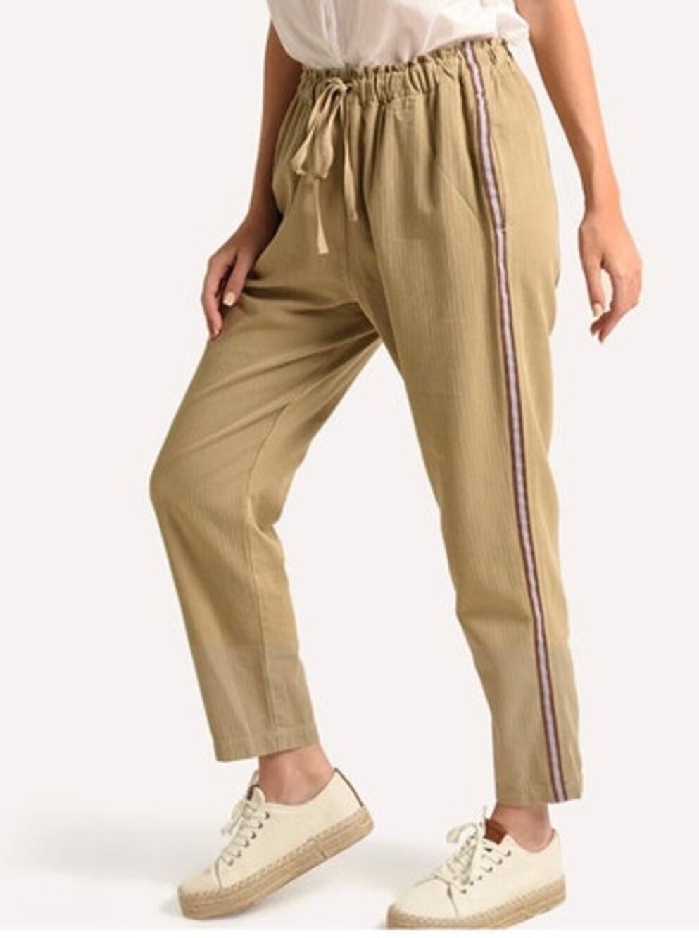 Xirena Rex Pant Side Stripe Khaki Tan Color Size L Quiet Luxury Elevated Basic